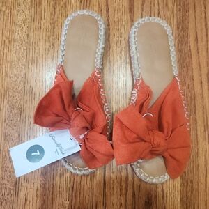 Universal Thread Orange Knotted Bow Slide Mules Sz 7 On Trend Style